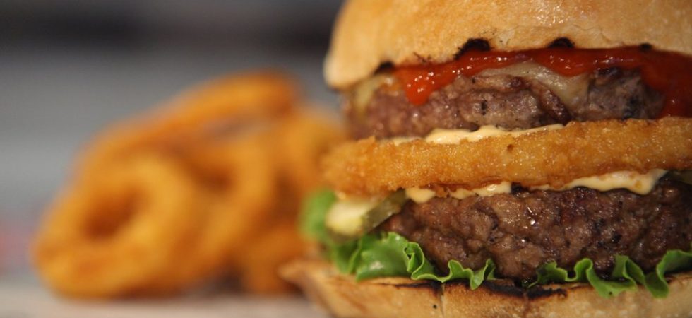 Burger with onion rings